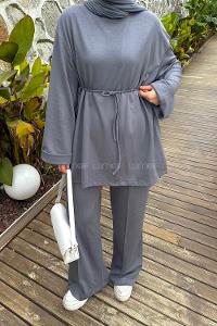 Lamelif Oysho İkili Tesettür Takım Koyu Gri