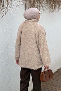 Lamelif Sakal Kumaş Atkılı Kaban Vizonrengi