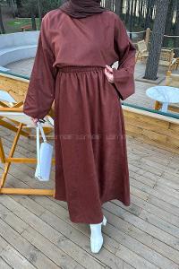 Lamelif Süet Etekli Tesettür Takım Kiremit