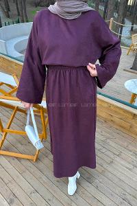 Lamelif Süet Etekli Tesettür Takım Mürdüm