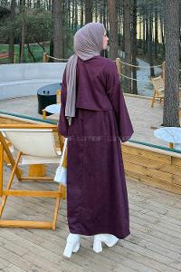 Lamelif Süet Etekli Tesettür Takım Mürdüm