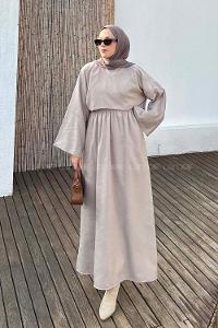 Lamelif Süet Etekli Tesettür Takım Taş Rengi