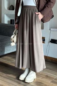 Lamelif Tensel Tesettür Etek Kahverengi