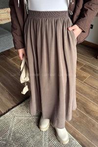 Lamelif Tensel Tesettür Etek Kahverengi