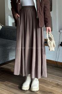 Lamelif Tensel Tesettür Etek Kahverengi