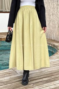 Lamelif Tensel Tesettür Etek Yağ Yeşili