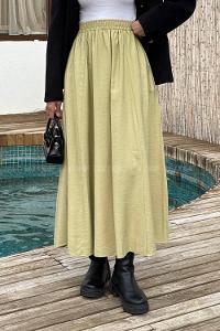 Lamelif Tensel Tesettür Etek Yağ Yeşili