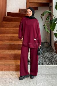 Claret Red Crew Neck Long Arm Modal Viscose Regular Trousers Comfortable Suit