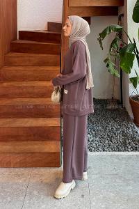 Brown Crew Neck Long Arm Modal Viscose Regular Trousers Comfortable Suit