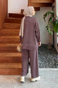 Brown Crew Neck Long Arm Modal Viscose Regular Trousers Comfortable Suit