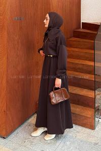 Lamelif Boğazlı Scuba Elbise Acı Kahve