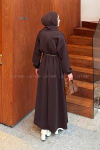 Lamelif Boğazlı Scuba Elbise Acı Kahve