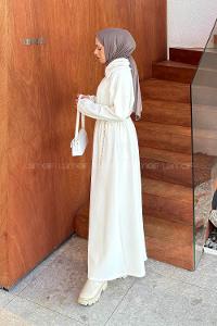 Lamelif Boğazlı Scuba Elbise Beyaz