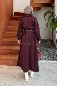 Lamelif Boğazlı Scuba Elbise Bordo