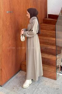 Lamelif Boğazlı Scuba Elbise Kum Beji