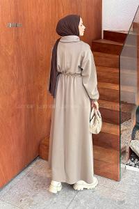 Lamelif Boğazlı Scuba Elbise Kum Beji