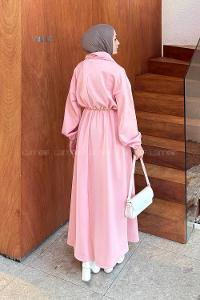 Boğazlı Scuba Elbise Şeker Pembesi