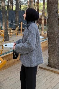 Lamelif Deri Yaka Mont Antrasit