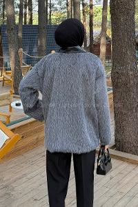 Lamelif Deri Yaka Mont Antrasit