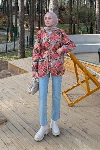 Beige V Neck Long Arm Polyester Jacket