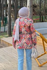 Beige V Neck Long Arm Polyester Jacket