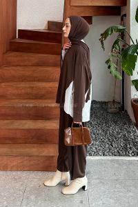 Bitter Brown Crew Neck Long Arm Modal Viscose Regular Trousers Comfortable Suit
