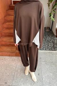 Bitter Brown Crew Neck Long Arm Modal Viscose Regular Trousers Comfortable Suit