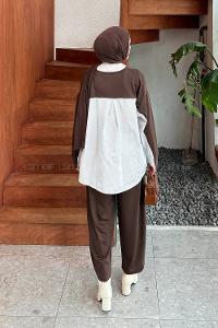 Bitter Brown Crew Neck Long Arm Modal Viscose Regular Trousers Comfortable Suit