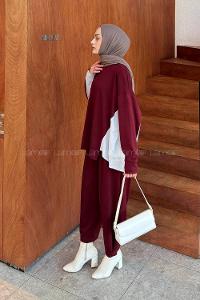 Claret Red Crew Neck Long Arm Modal Viscose Regular Trousers Comfortable Suit