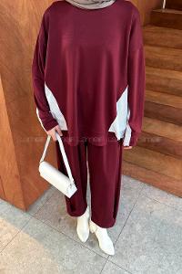 Claret Red Crew Neck Long Arm Modal Viscose Regular Trousers Comfortable Suit