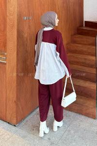 Claret Red Crew Neck Long Arm Modal Viscose Regular Trousers Comfortable Suit