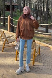 Brown Normal Neck Long Arm Coat