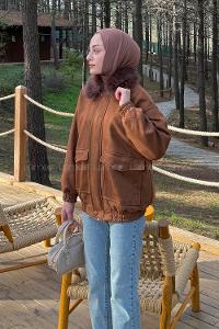 Brown Normal Neck Long Arm Coat