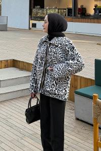 Lamelif Leopar Desen Mont Beyaz-Siyah