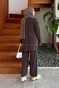 Lamelif Ön Parça Detaylı İkili Takım Kahverengi