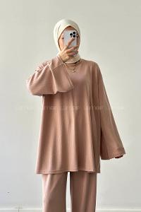 Lamelif Oysho Pantolonlu Takım Karamel