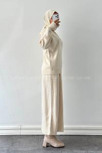 Lamelif Taş Detaylı Etekli İkili Takım Bej