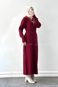 Lamelif Taş Detaylı Etekli İkili Takım Bordo