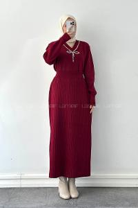 Lamelif Taş Detaylı Etekli İkili Takım Bordo