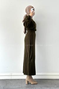 Lamelif Taş Detaylı Etekli İkili Takım Haki