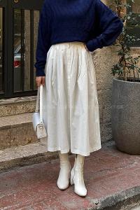 Lamelif Düğme Detaylı Pileli Etek Ekru