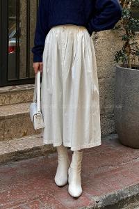 Lamelif Düğme Detaylı Pileli Etek Ekru