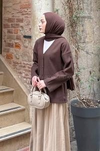 Bitter Brown V Neck Long Arm Cotton Jacket