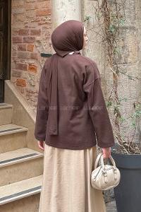 Bitter Brown V Neck Long Arm Cotton Jacket
