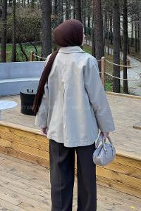 Lamelif Fiyonk Detaylı Trençkot Haki