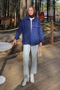 Lamelif Kapak Cepli Gömlek Lacivert