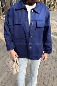 Lamelif Kapak Cepli Gömlek Lacivert