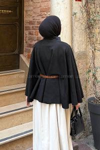 Lamelif Kemerli Tesettür Panço Siyah