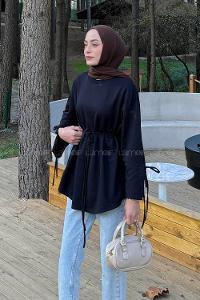 Lamelif Kol Biyeli Sweat Koyu Lacivert