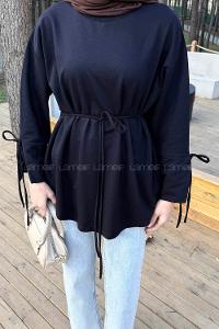 Lamelif Kol Biyeli Sweat Koyu Lacivert